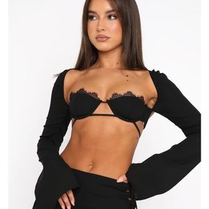 White Fox Level Up Long Sleeve Crop Black